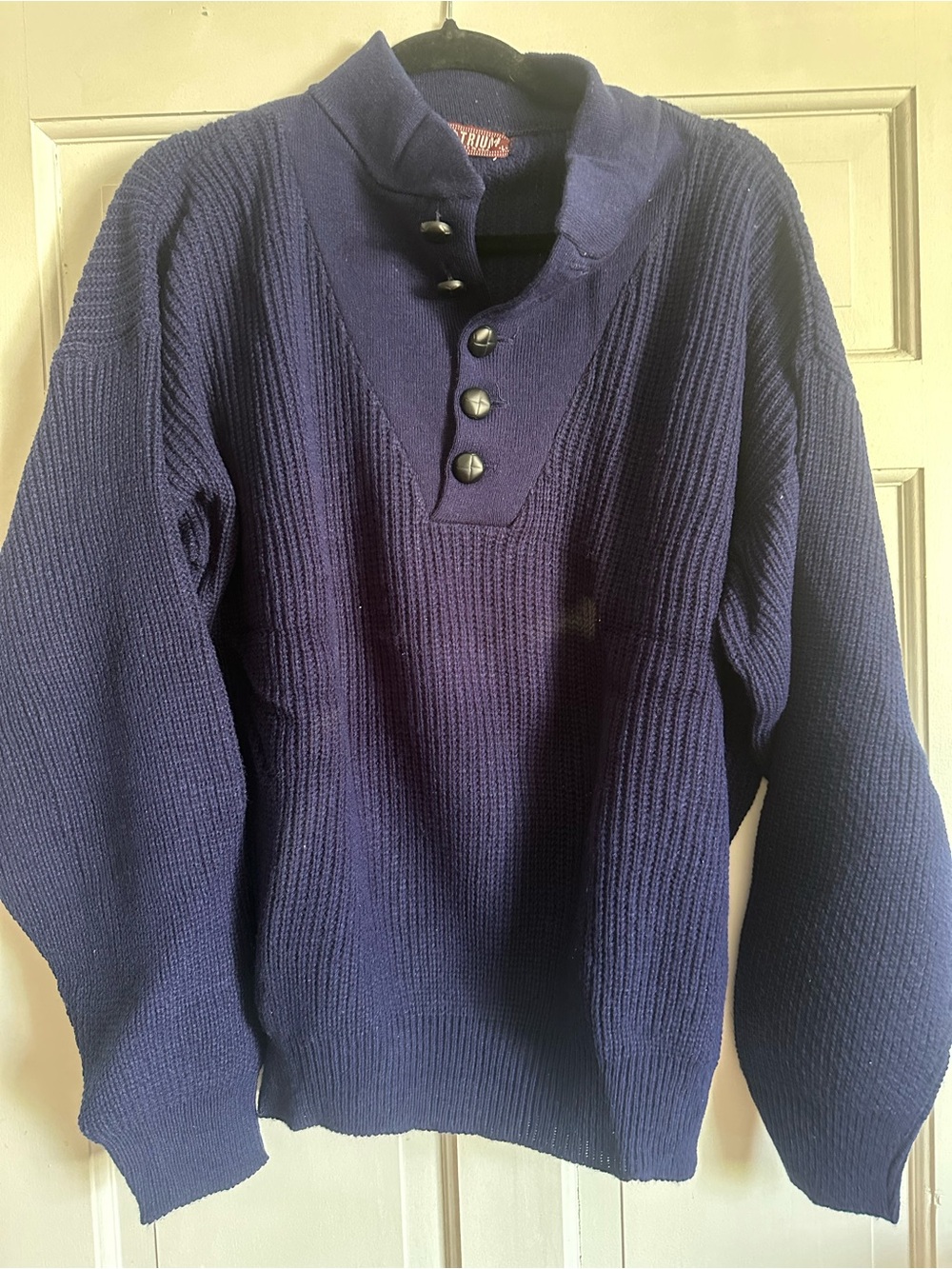 Vintage Atrium USA Made Rib Knit Henley Sweater Navy Blue Size Large
